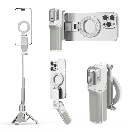 AMAZEAR Phone Camera Grip with Selfie Stick Tripod, Cellphone Accessories for iPhone 16 17 18 Pro Max with Multi-Functional Bluetooth Controller, Comfort Ergonomic Handle Holder, White - color: White