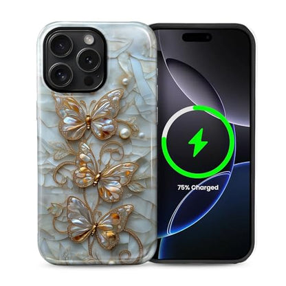 Magnetic for iPhone 14 Pro Max Case,[Compatible with Magsafe] Dual Layer Protective Heavy Duty Shockproof Rugged Drop Protection Bumper Hybrid Case - Stained Glass Butterflies - color: Stained Glass Butterflies, size: iPhone 14 Pro Max