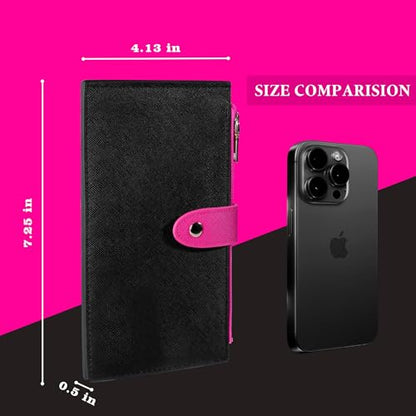 Travelambo RFID Wallet Women Bifold Multi Card Wallet Case with Zipper Pocke Credit Card Holder for Women - color: Black & Rose Red