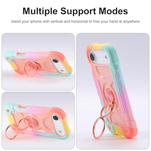 MARKILL Compatible with iPhone Air Case 6.5 Inch 2025 with 360 Degree Rotate Ring Stand, Military Grade Drop Protection Full Body Rugged Protective Case Kids - color: Rainbow Pink, size: iPhone Air 6.5"