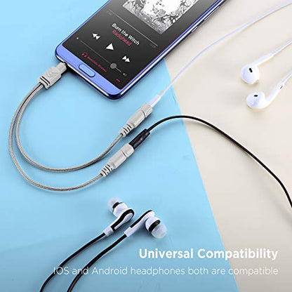 DUKABEL Headphone Splitter, 3.5mm Stereo 2-Way Audio Cable - 20CM / Gray - color: Shinning Silver, size: 9.8 inch / 25 cm