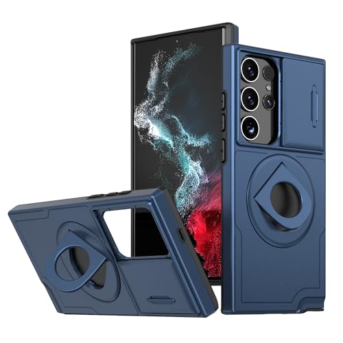 ANNGELAS for Samsung Galaxy S23 Ultra Mag Safe Kickstand Case with Slide Camera Cover,Slim Shockproof Military Heavy Duty Anti Drop Full Body Protection,360 Rotating Stand Magnetic Phone Case(Blue) - color: Magnetic Stand Blue