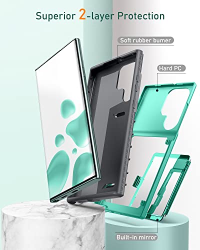WeLoveCase Samsung Galaxy S22 Ultra Case Wallet Case with Credit Card Holder & Hidden Mirror, All-Round Protection Shockproof Phone Cover Designed for Samsung Galaxy S22 Ultra, 6.8 inch Mint Green - color: Mint Green