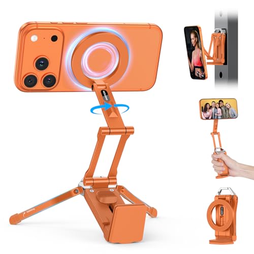 OMOTON TP02 360°Rotating Adjustable Aluminum for MagSafe Tripod, Orange - color: 4-Orange