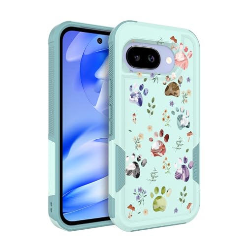 for Google Pixel 9a Case 2025: (Dog Paw/Garden) | Cute Flowers Floral Design, for Girls Women, Slim Soft TPU Bumper, Shockproof Silicone Cell Phone Cover - color: Dog Paw/Garden