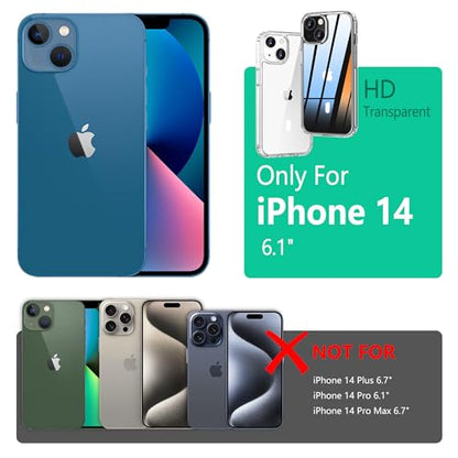 ONES Case for iPhone 14, Slim Clear Transparent Case [PC + TPU Hybrid] with Military-Grade Drop Protection, Anti-Yellowing Shockproof Silicone Hard Cover - color: HD Highly Clear, size: iPhone 14