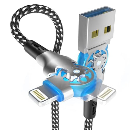 90 Degree Lightning Cable with 180° Rotating iPhone Charger Head - 6.6FT Right Angle Lightning Cable Swivel Charger Cord with MFi, 2.4A Fast Charging, Data Sync, Apple Carplay for iPhone14 13 12 11 X