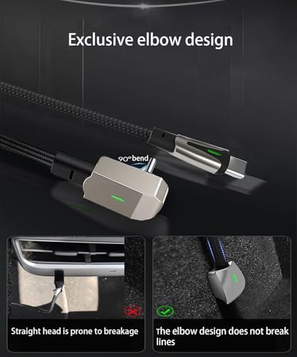 90 Degree USB-C to USB-C Cable, QC 3.0 60W Fast Charger for Tesla Model Y/3/X/S Car Charging, Compatible with iPhone 15/15 Plus/15 Pro Max, Samsung Galaxy, LG, OnePlus (2025 Upgrade)