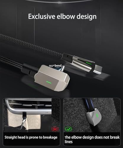 90 Degree USB-C to USB-C Cable, QC 3.0 60W Fast Charger for Tesla Model Y/3/X/S Car Charging, Compatible with iPhone 15/15 Plus/15 Pro Max, Samsung Galaxy, LG, OnePlus (2025 Upgrade)