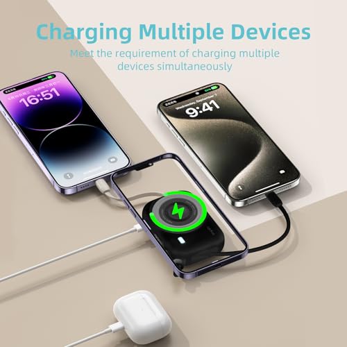 10000mAh Magnetic Power Bank, 20W Fast Charging Wireless Portable Charger with Built-in Charging Compartment for iPhone & Android (Black) - color: Black