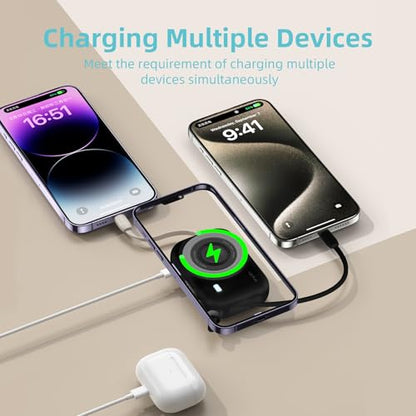 10000mAh Magnetic Power Bank, 20W Fast Charging Wireless Portable Charger with Built-in Charging Compartment for iPhone & Android (Black) - color: Black