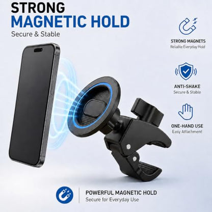 Heavy Duty Magnetic Phone Mount for Gym & Spin Bikes, N52 Clamp for Peloton/Treadmill/Stroller/Golf Cart, 360° Rotatable, Compatible with MagSafe iPhone 12-17 - color: blue