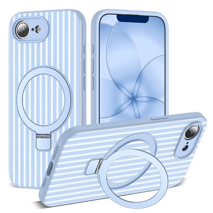 SKYLMW Striped Case for iPhone 17E with Stand,6.1" Blue/White | Aesthetic Striped,Magnetic Stand,Compatible with Mag-Safe,Silicone 17E Phone Case - color: Blue/White, size: Iphone 17 E