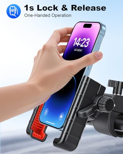 Bike Phone Holder Motorcycle Phone Mount, [Vibration Dampener][Camera Friendly] [1s Lock] Bicycle Phone Holder Handlebar Mount Cell Phones Holder for E-Bike/Stroller/Scooter Fits 4.7''-7'' Phone