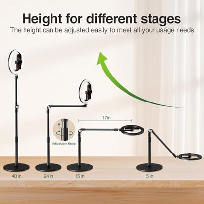elitehood Overhead Phone Mount with Ring Light, Overhead Tripod for iPhone - style: Desk Stand with Light
