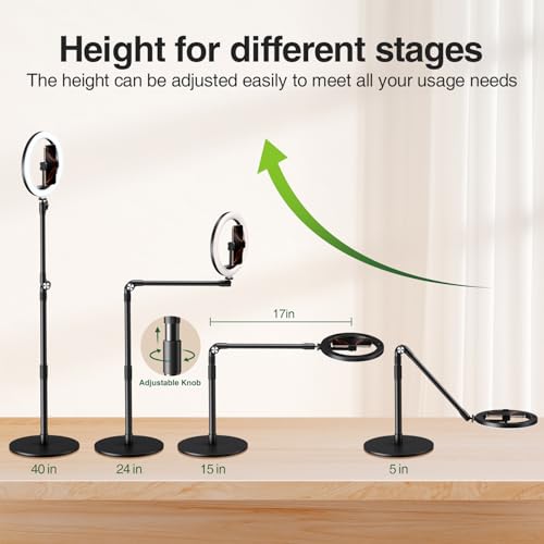 elitehood Overhead Phone Mount with Ring Light, Overhead Tripod for iPhone - style: Desk Stand with Light