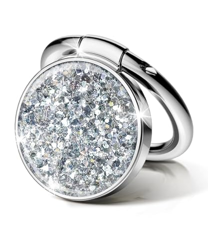 GVIEWIN Gritter Cell Phone Ring Holder, Metal Kickstand Grip 360° Rotation - color: Silver Glitter