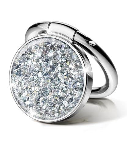 GVIEWIN Gritter Cell Phone Ring Holder, Metal Kickstand Grip 360° Rotation - color: Silver Glitter