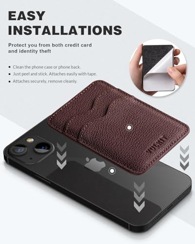 VULKIT Stick on Card Holder Compatible for iphone Leather Cell Phone Wallet Credit Card Case Strong Sticker for Women - color: Genuine Espresso