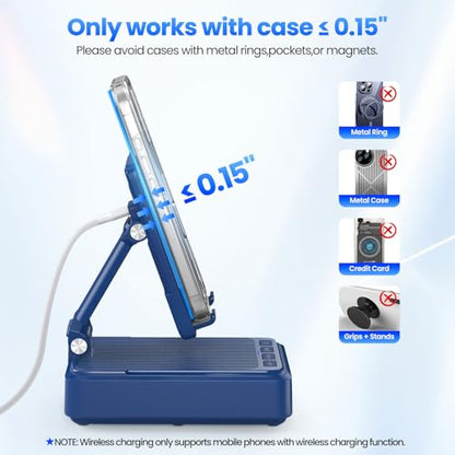 Jteman Cell Phone Stand with Bluetooth Speaker and Wireless Charger - color: Blue