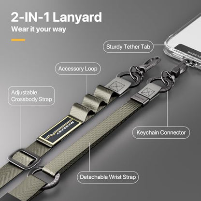 MAGEASY 2-In-1 Cell Phone Lanyard Crossbody - Universal Crossbody Phone Leash & Wrist Strap with Built-in Keychain, Phone Tether Tab | Anti Drop & Anti Theft for Daily & Travel (Concrete Grey) - color: Concrete Gray