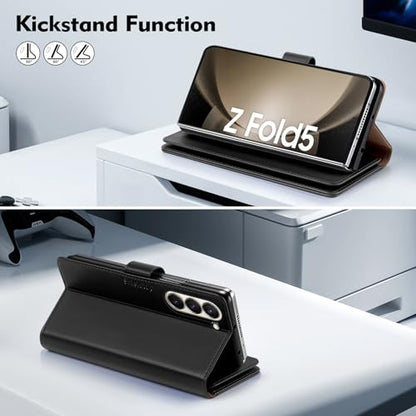 Shieldtop Compatible with Samsung Galaxy Z Fold 5 Wallet Case with Card Holder,Women Man RFID Blocking PU Leather Flip Shockproof Protective Cover Credit Card Holder Slots Kickstand,Black - color: Black, size: Samsung Galaxy Z Fold 5