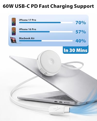 Travel Depot 2-in-1 Wireless Charger with Retractable USB-C Cable – 60W PD