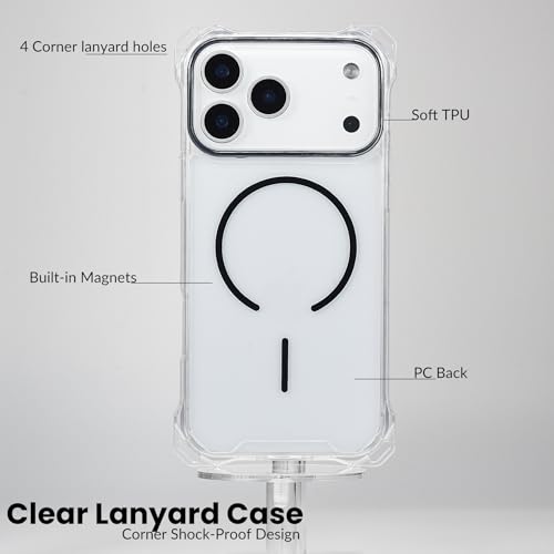 Magnetic for iPhone 17 Pro Crossbody Phone Case,Clear/Black,Clear Magnetic Soft Frame PC Back Shockproof Protective Phone Cover with Adjustable Detachable Lanyard,Compatible with MagSafe - color: Clear/Black, size: iPhone 17 Pro