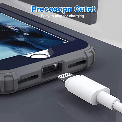 IDweel for iPhone 8 Case with Tempered Glass Screen Protector, for iPhone 7 Case, 3 in 1 Shockproof Slim Hybrid Heavy Duty Hard PC Cover Soft Silicone Bumper Full Body Case, Blue - color: Blue