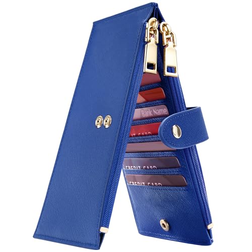 Travelambo RFID Wallet Women Large Size Bifold Multi Card Wallet Case with Zipper Pocke Credit Card Holder for Women - color: Blue Deep