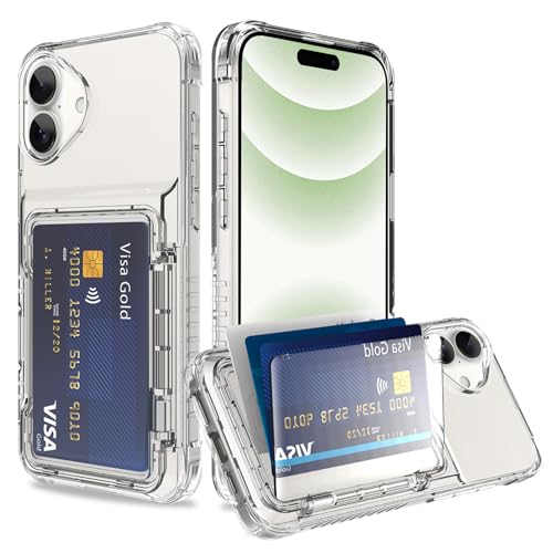 Wallet Case for iPhone 16 Plus with 3 Credit Card Holder Slot Clear | Shockproof Hybrid Heavy Duty Protection Clear Phone Cover Compatible with iPhone 16 Plus 2024 (Clear) - color: Clear, size: iPhone 16 Plus