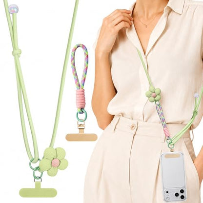Swooflia Cell Phone Crossbody Lanyard for Women - Adjustable, Lightweight Strap with Tether Tabs for Travel Hiking Hands-Free - color: Floral Green