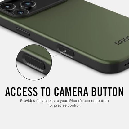 Ridge Case Compatible with iPhone 17 PRO - Compatible with MAGSAFE & Wireless Charging, Aluminum Control Buttons, Dual-Layer Construction, TPU Bumper with Drop Protection (Matte Olive) - color: Matte Olive, size: iPhone 17 Pro