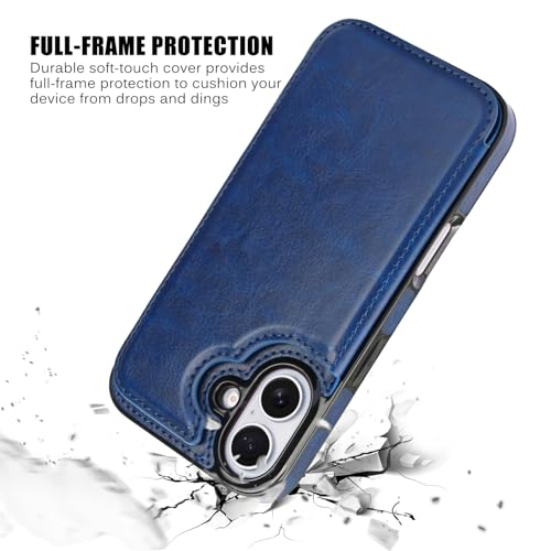 Wallet Case Compatible with iPhone 16 Plus 6.7”, Slim Protective Case with Card Holder,Premium PU Leather Kickstand Card Slots Case with Double Magnetic Clasp-Deepblue - color: Deepblue, size: iphone 16 Plus 6.7"