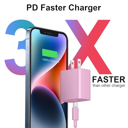 2+2Pack iPhone 17 16 15 Charger 20W Apple Charger with 10ft Cable - Pink - color: Pink