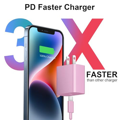 2+2Pack iPhone 17 16 15 Charger 20W Apple Charger with 10ft Cable - Pink - color: Pink