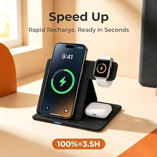 Tongyangat 3 in 1 Foldable Wireless Charging Station, Black - color: Black