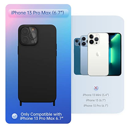 Compatible with iPhone 13 Pro Max Case Crossbody Phone Case with Strap Neck Lanyard Adjustable Shockproof Drop Protection Silicone Phone Cover for iPhone 13 Pro Max 6.7’’ Black - color: Black, size: iPhone 13 Pro Max