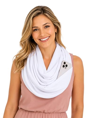 Pop Fashion Solid Color Hidden Zipper Pocket Scarf - Fashion Scarf for Women - All Seasons - color: White