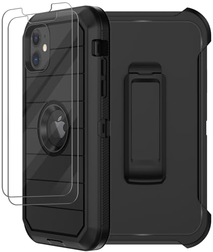 for iPhone 12 Case, iPhone 12 Pro Case with Belt Clip Holster, 2X Screen Protector, Heavy Duty Military Grade Full Body Shockproof Rugged Protective Cover for iPhone 12/12 Pro (Black B) - color: Black B