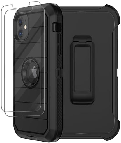 for iPhone 12 Case, iPhone 12 Pro Case with Belt Clip Holster, 2X Screen Protector, Heavy Duty Military Grade Full Body Shockproof Rugged Protective Cover for iPhone 12/12 Pro (Black B) - color: Black B