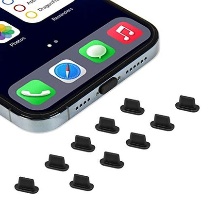 CaseBuy 10x Anti Dust Plugs Compatible with iPhone 14, 14 Pro Max, 13, 13 Pro, 12, 12 Pro Max, 11, 11 Pro, X, XS, XR, 8, 7, iPhone Charging Port Dust Cover | Silicone iPhone Dust Plugs, Black - size: 10PACK