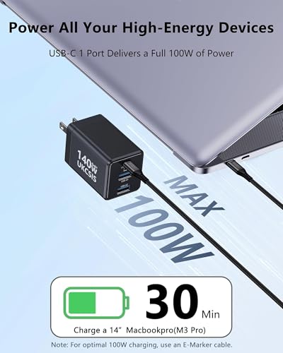 140W USB C Laptop Charger Block, Foldable GaN Fast Charger - color: Grey, size: 1 Pack