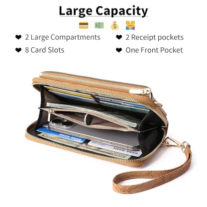 GOIACII Phone Purse Crossbody Bags for Women Small Travel Wallet Touch Screen RFID Blocking - color: A11 Brown Pattern