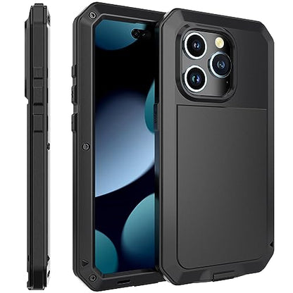 Compatiable with iPhone 15 Pro Case,360 Full Body Protective Cover Heavy Duty Shockproof Tough Armour Aluminum Alloy Metal Case with Silicone Built-in Screen Protector - Black - color: Black
