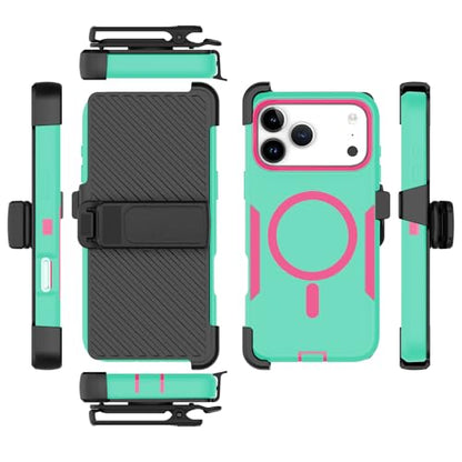 Designed for iPhone 17 Pro Max Case,Green Rose | Compatible with MagSafe,Double protection,Tough Durable,Detachable back clip,Dustproof,No Fading,No Yellowing,Non-Slip - color: Green Rose, size: iPhone 17 Pro Max 6.9”