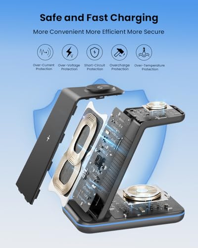 Wireless Charger Stand, CIYOYO 3 in 1 Fast Wireless Charging Station Dock for Apple Watch 11/9/8/7/6/SE/5/4/3/2, Airpods 3/2/Pro, iPhone 17/16/15/14/14 Plus/14 Pro Max/13/13 Pro/12/12 Pro/SE/X/XR/XS/8 - color: Black