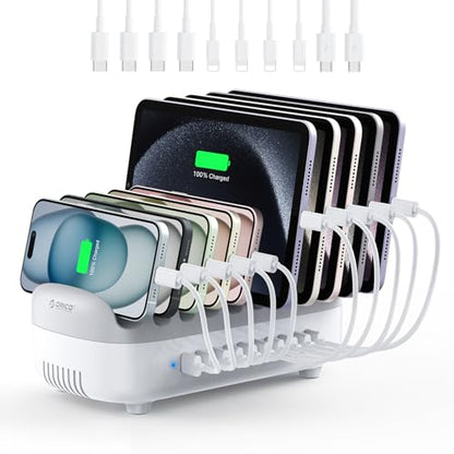 ORICO 10-Port Charging Station, 120W Max Output USB Charger Dock, White