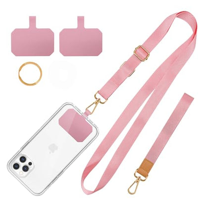 Phone Lanyard,Adjustable Crossbody Lanyard with Wrist Strap Pink - color: Solid Pink