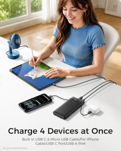 VEGER Portable Charger for iPhone, Power Bank Built in Cables and Wall Plug - color: A Black